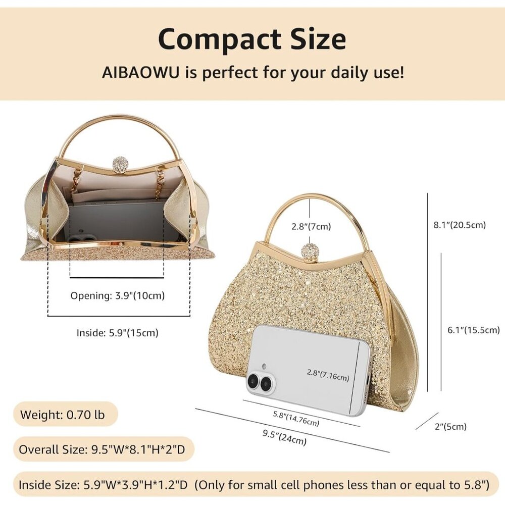 Women's Gold Chain Strap Fashionable Shoulder Sparkly Evening Clutch Bag - Picture 5 of 7